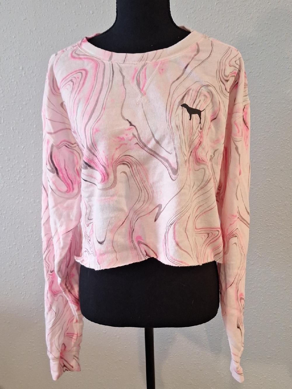 PINK Victoria's Secret Pink Marble-Print Cropped Sweatshirt